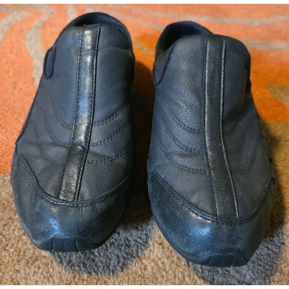 Easy Spirit Womens 12 M Black‎ Leather Traveltime Slip On Flat Shoe